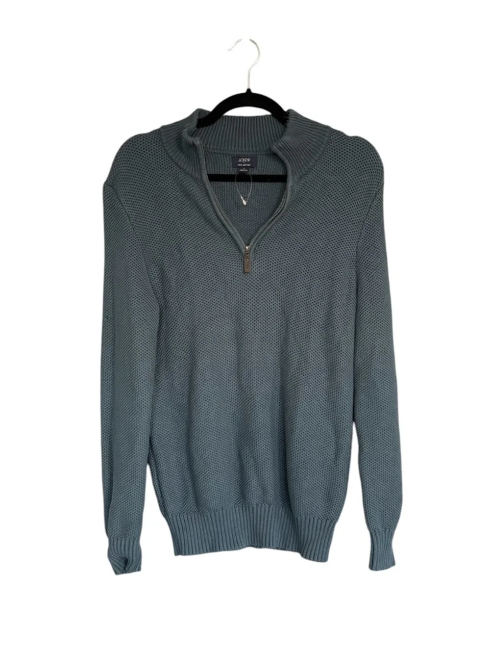 J. Crew Men's Cotton Quarter-Zip Textured Sweater in Blue-Green Color Size Small